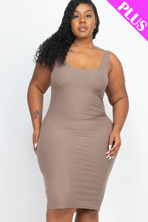 RIBBED PLUS MAXI DRESS : MOCHA 