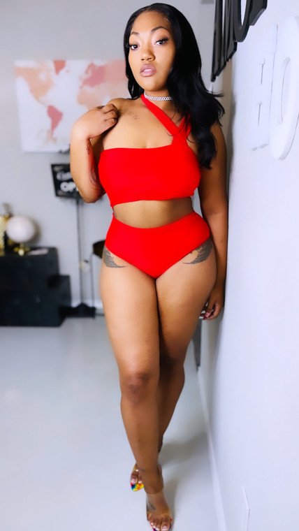 Sexy on the beach red swimsuit 