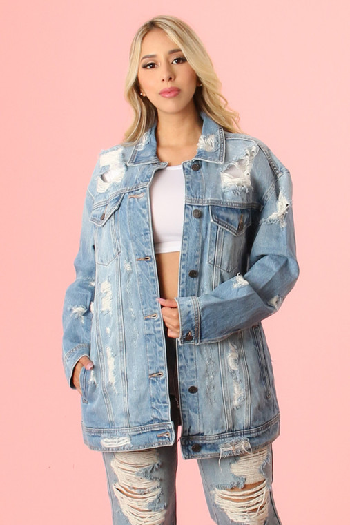 Distressed Boyfriend Jean Coat : 