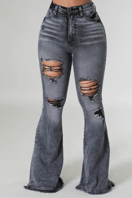 ash black high waist jeans : wide bell 