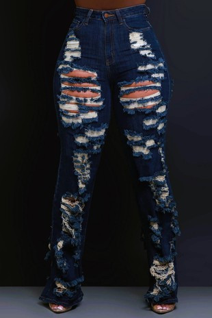 Dark blue high rise distressed :jeans 
