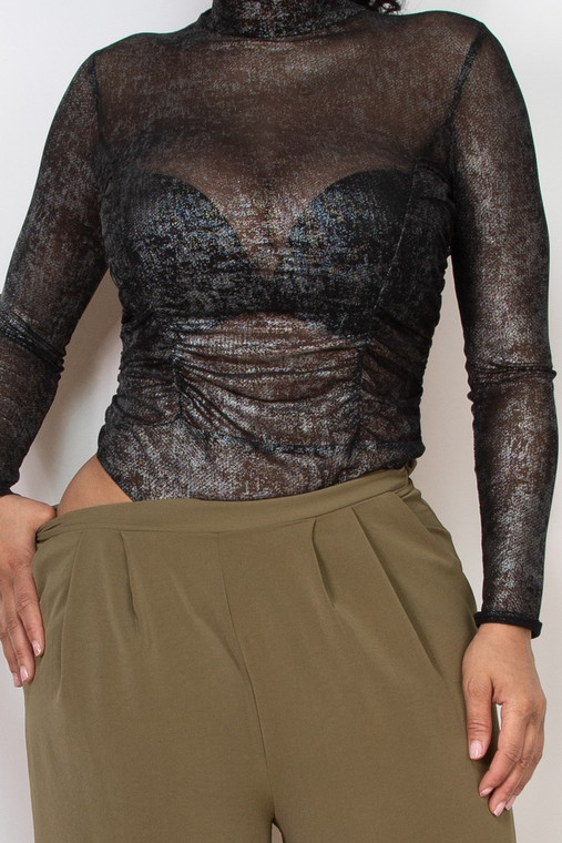 mock neck crisp body suit : black 