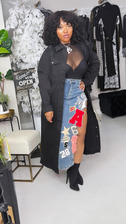 Dare to be bold Patch denim slit Skirt