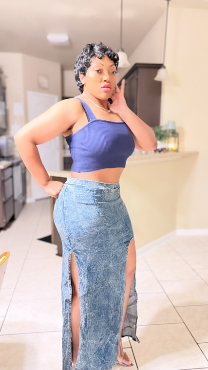 Denim split plus size skirt