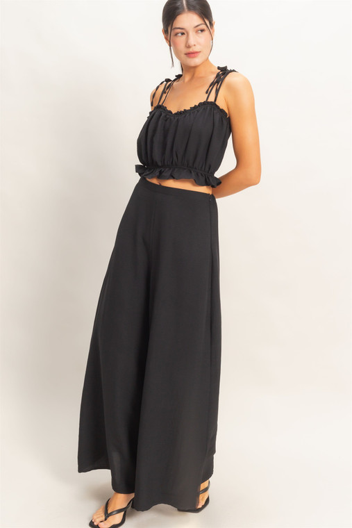 Smocked bust top and wide pants set : black