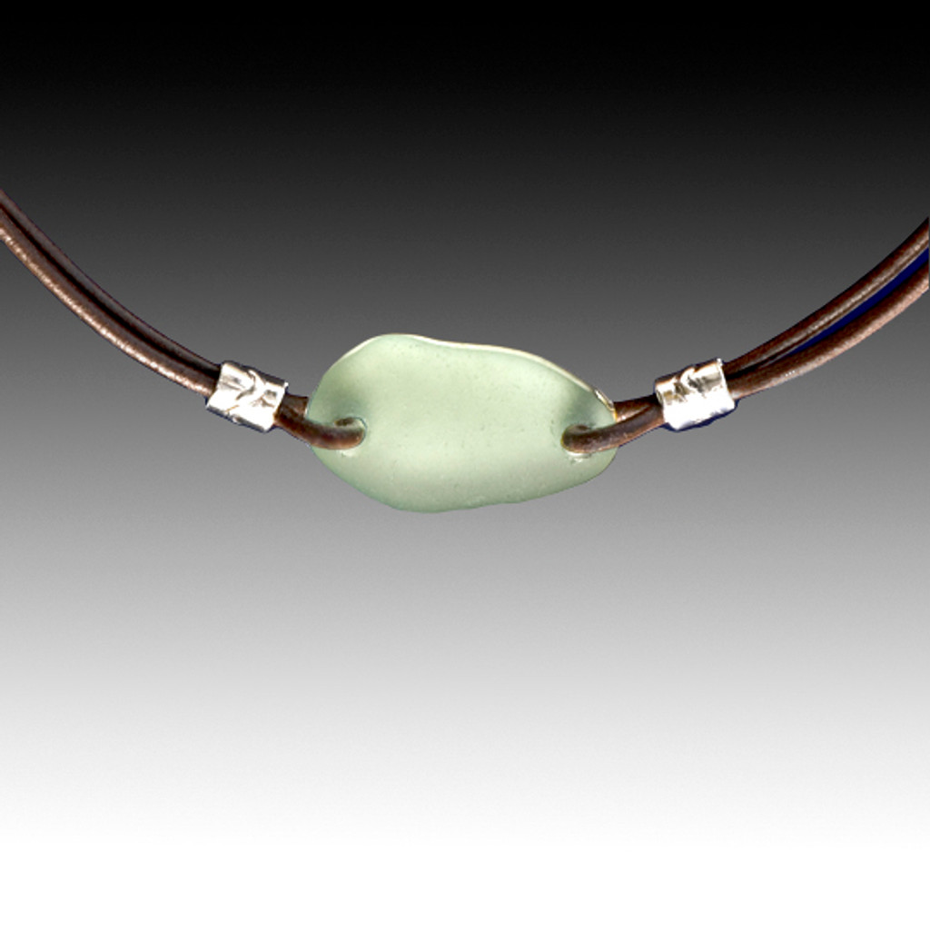 Seafoam Beach Glass with Brown Leather Necklace