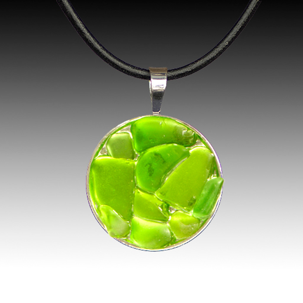 Lime Beach Glass Pendant with Leather Necklace