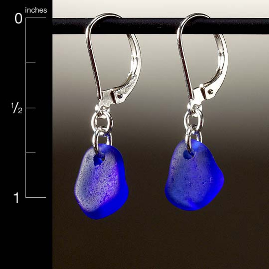 Cobalt Sea Glass Top-Drilled Leverback Earrings