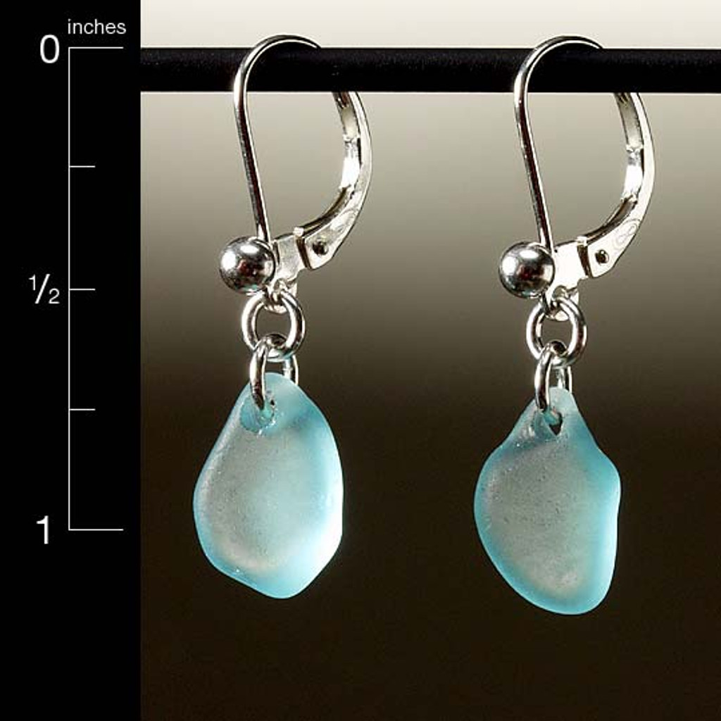Aqua Sea Glass Top-Drilled Leverback Earrings