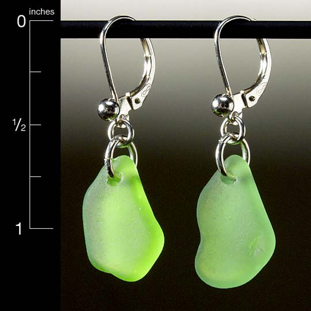 Lime Sea Glass Top-Drilled Leverback Earrings