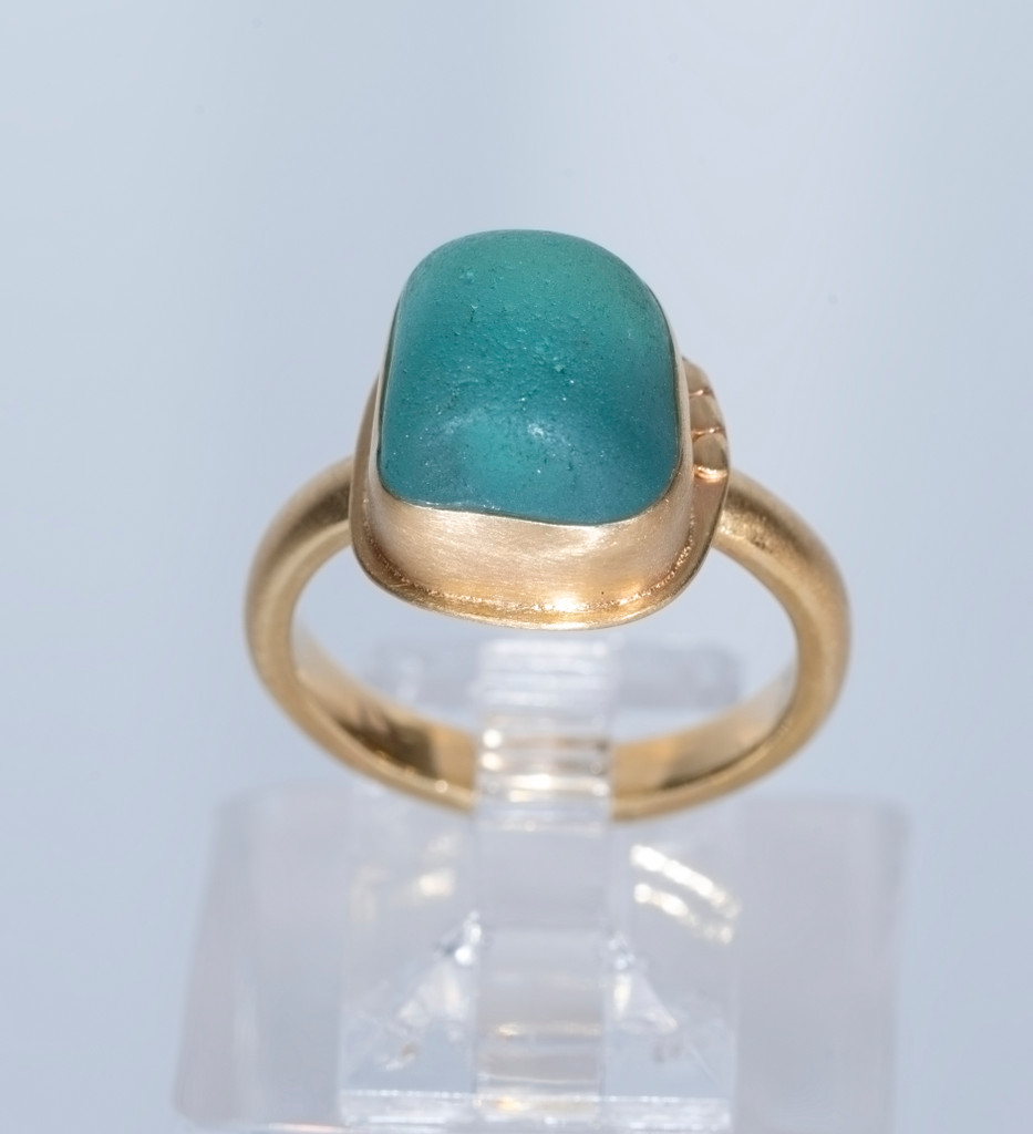 14kt Gold and Aqua Sea Glass Ring - Size 7