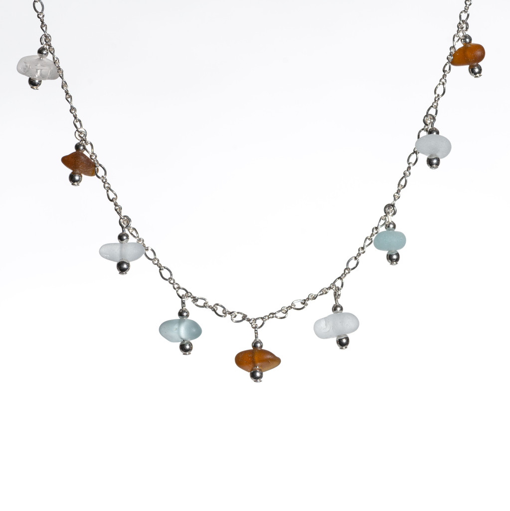 Erie Aqua & Brown Beach Glass Dangle Necklace