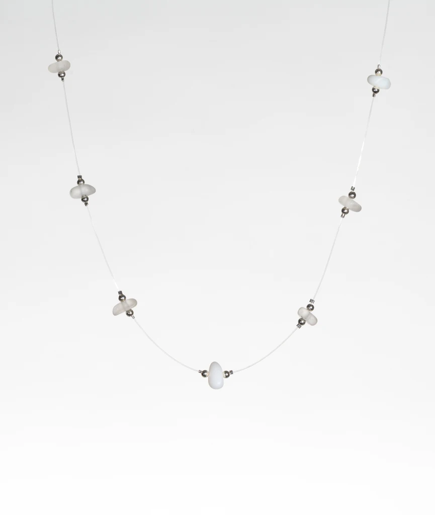 Classic White and Clear Floating Beach Glass Necklace
