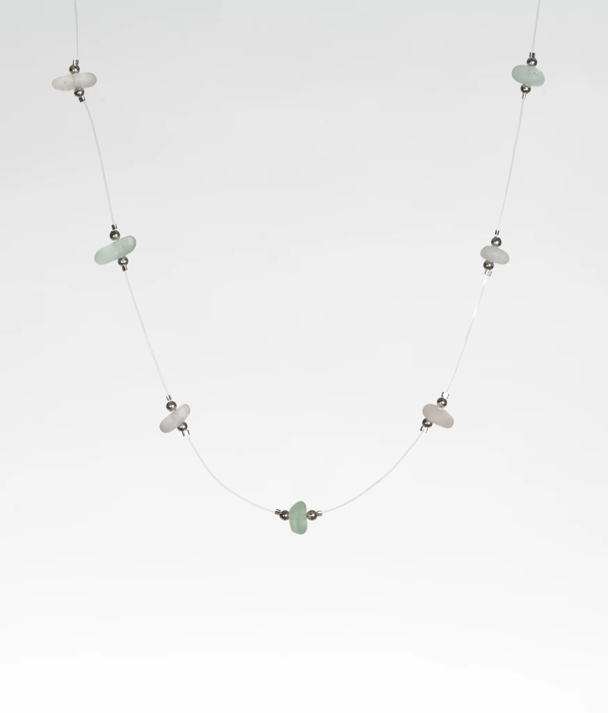Seafoam & Clear Floating Beach Glass Necklace