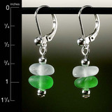 Green with Clear Sea Glass Center Drilled Leverback Earrings