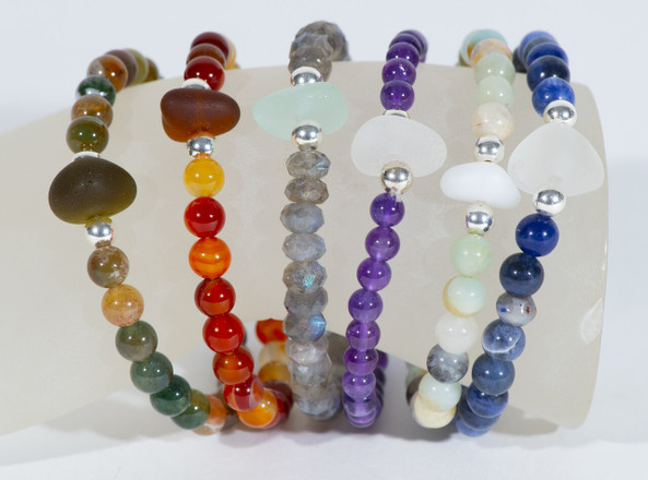 Gemstone and Beach Glass Stretch Bracelets - New Colors Available!