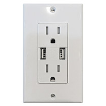 The Duplex USB Charger/Tamper Resistant Receptacle provides two 5 VDC-4A DC powered USB ports and two 15A-125VAC outlets. The USB ports are used to charge portable electronic devices ONLY (no data transfer capability). The Duplex USB Charger/Tamper Resistant Receptacle provides two 5 VDC-4A DC powered USB ports and two 15A-125VAC outlets. The USB ports are used to charge portable electronic devices ONLY (no data transfer capability).