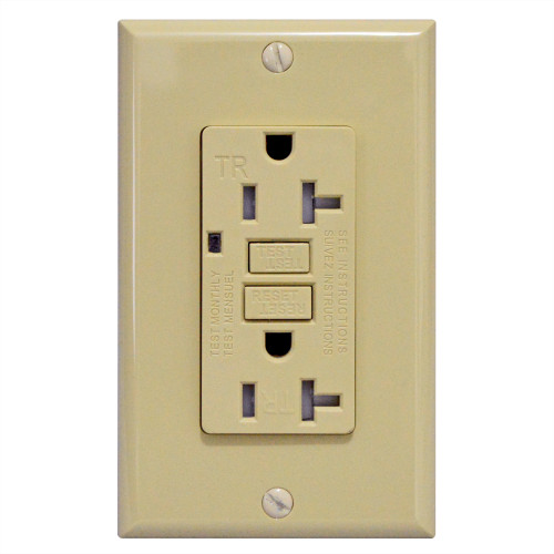 GFCI 20Amp Tamper Resistant UL943 w/ LED Ivory