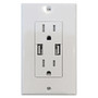 The Duplex USB Charger/Tamper Resistant Receptacle provides two 5 VDC-4A DC powered USB ports and two 15A-125VAC outlets. The USB ports are used to charge portable electronic devices ONLY (no data transfer capability).