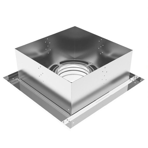 A metal flat ceiling chimney support box on a white background