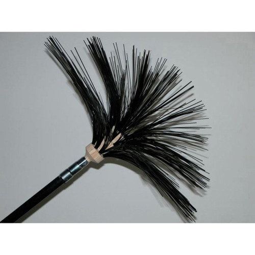 A chimney brush with black bristles