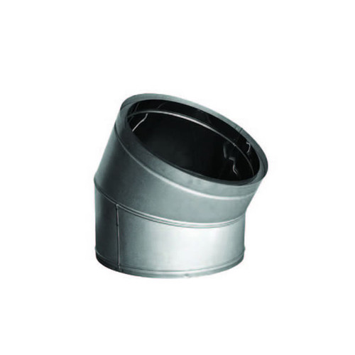 A metal 30-degree chimney pipe elbow