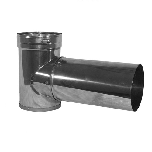 A metal chimney pipe tee with a cap
