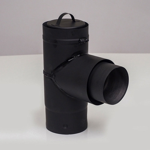3" Ventis PelletVent Pipe 304L Inner/Galvanized Outer Black Stove Adaptor Tee with Cap - VPB-SAT03