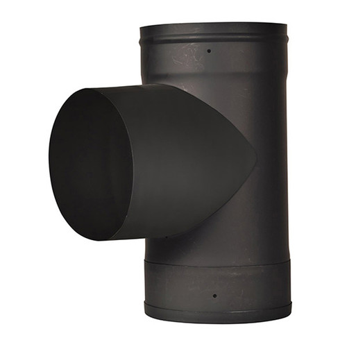 6" Ventis Single-Wall Black Stove Pipe 22-Gauge Cold-Rolled Steel - Tee with Fixed Snout - VSB06T
