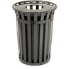 36 Gallon Slatted Steel Trash Can with Flat Lid and Liner - Black