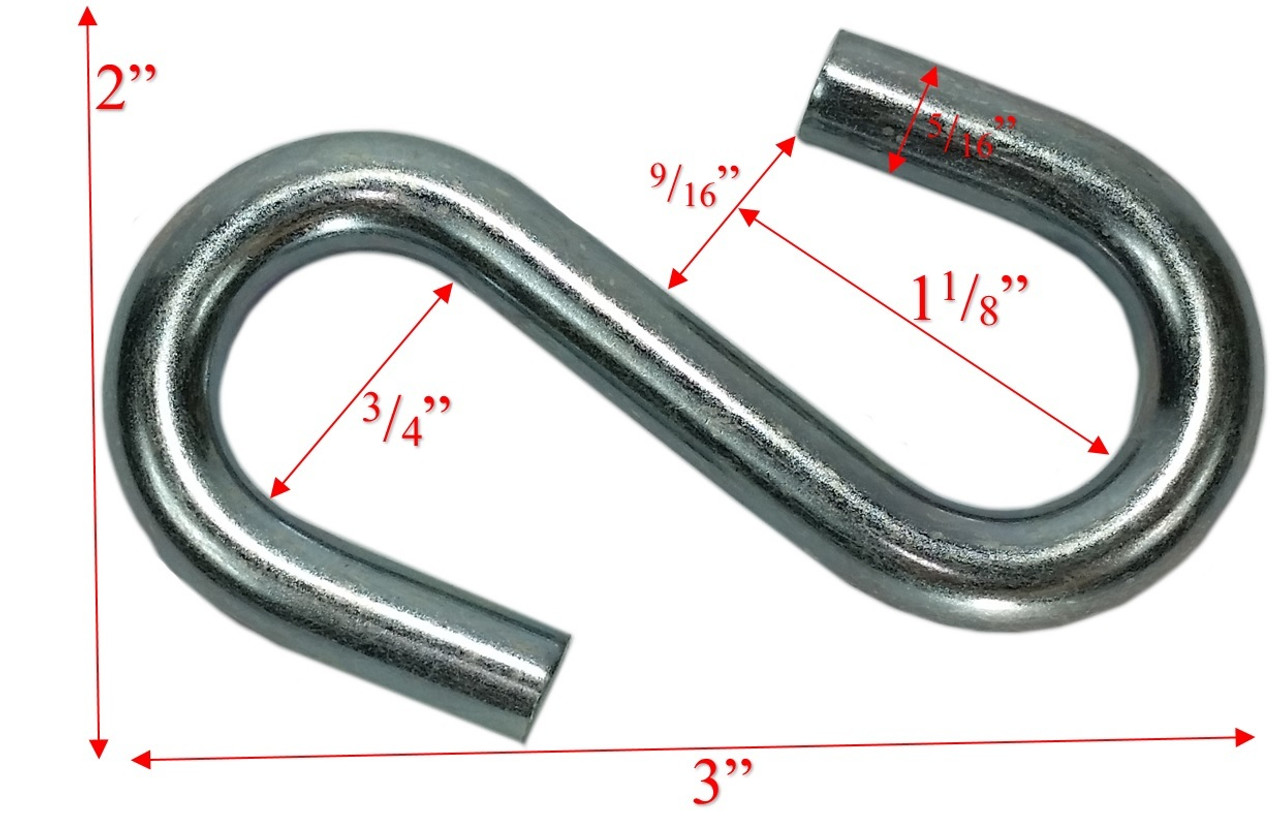 5/16" x 3" Zinc Coated Standard End S-Hook Dims