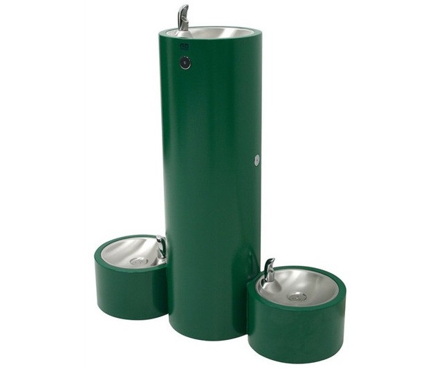 Single Pedestal Drinking Fountain with 2 Pet Bowls