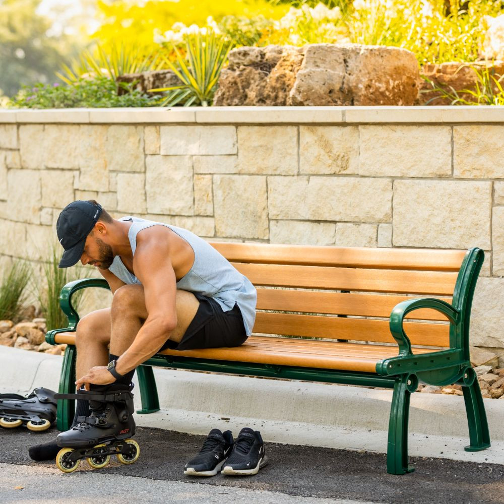 Plastic Resinwood Slat Bench with Arm Rests and Back