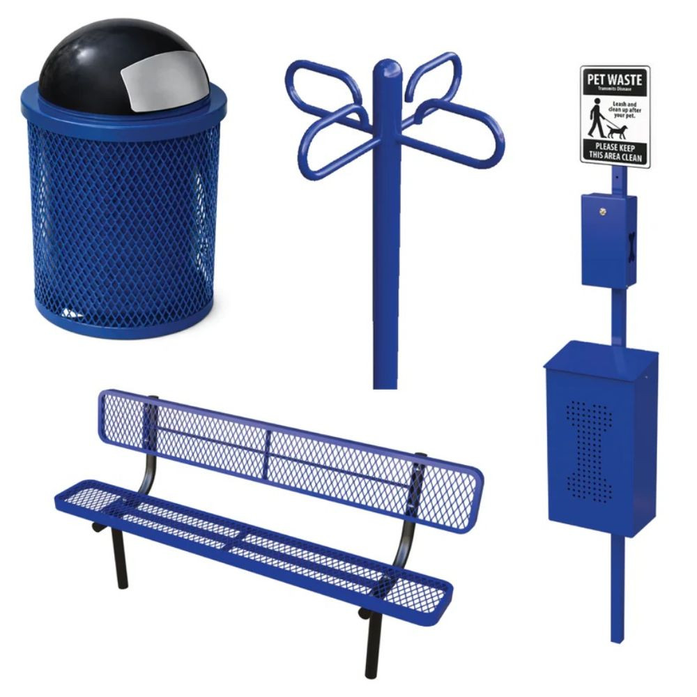 Dog Park Essentials Kit - 4 Piece with Seating - Blue
