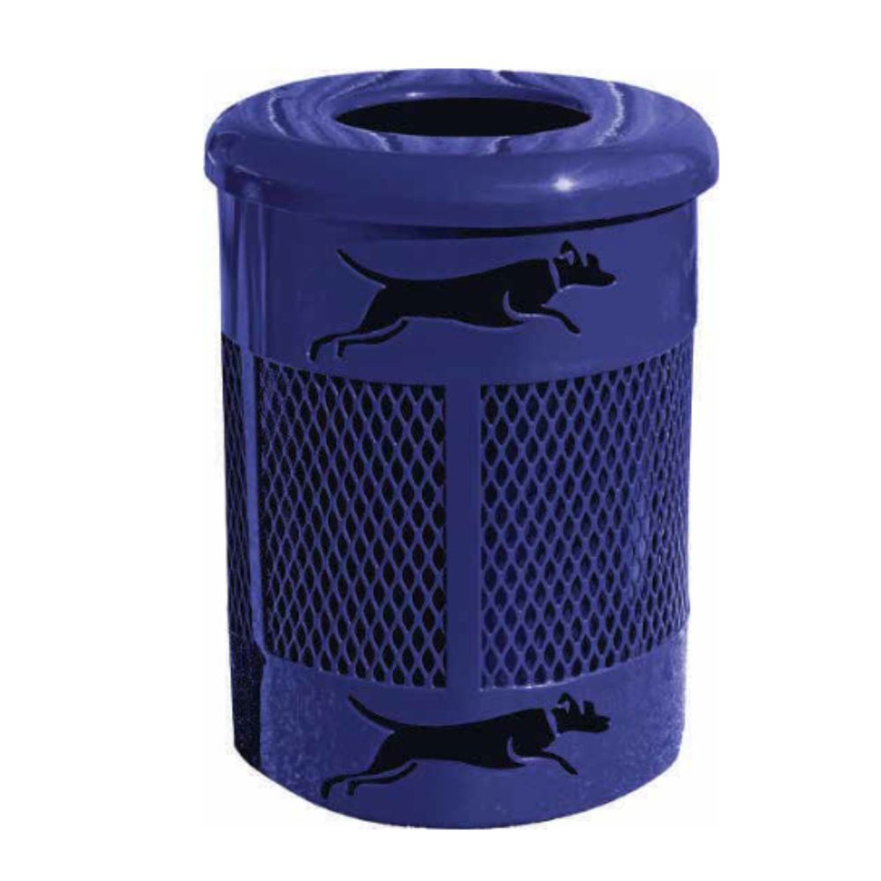 32 Gallon Round Trash Receptacle with Dog - Blue