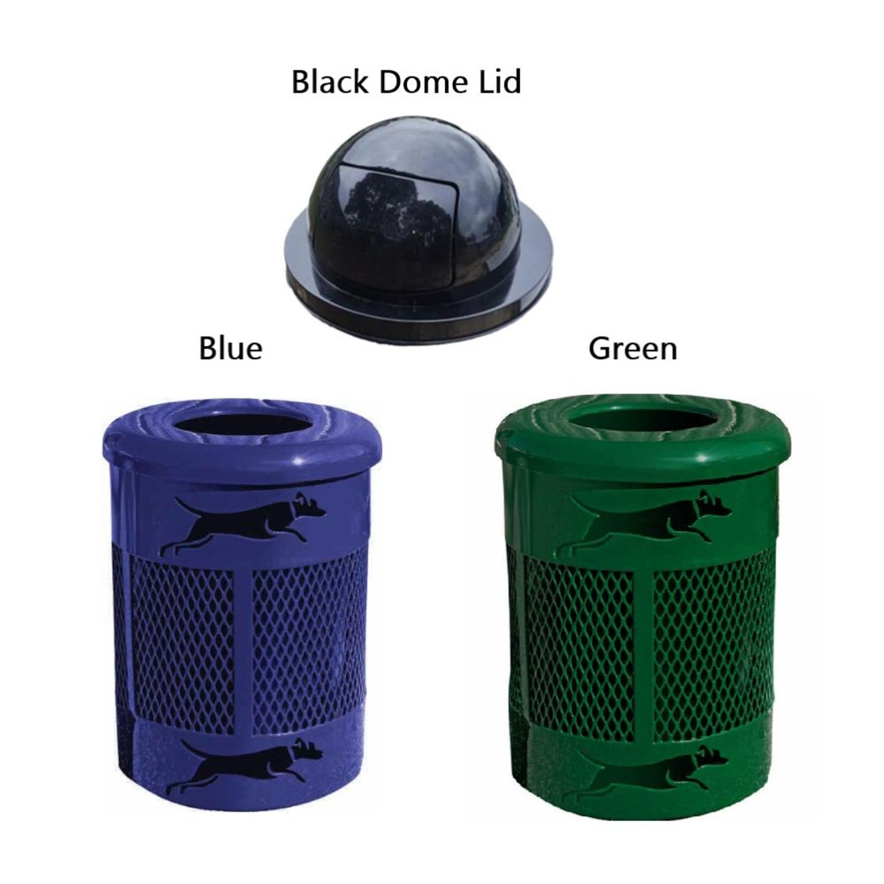 Dog Theme Round Trash Can - Black Dome Lid