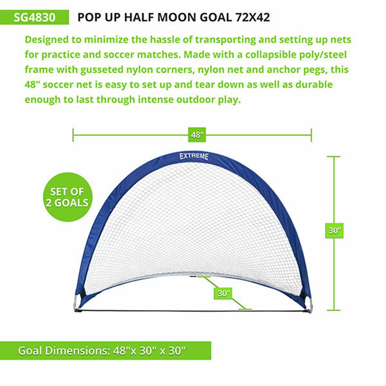 Pop-Up Half Moon Soccer Goal 4' x3' w/ Dimensions