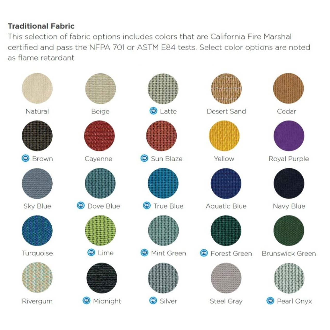 Fabric shade colors available