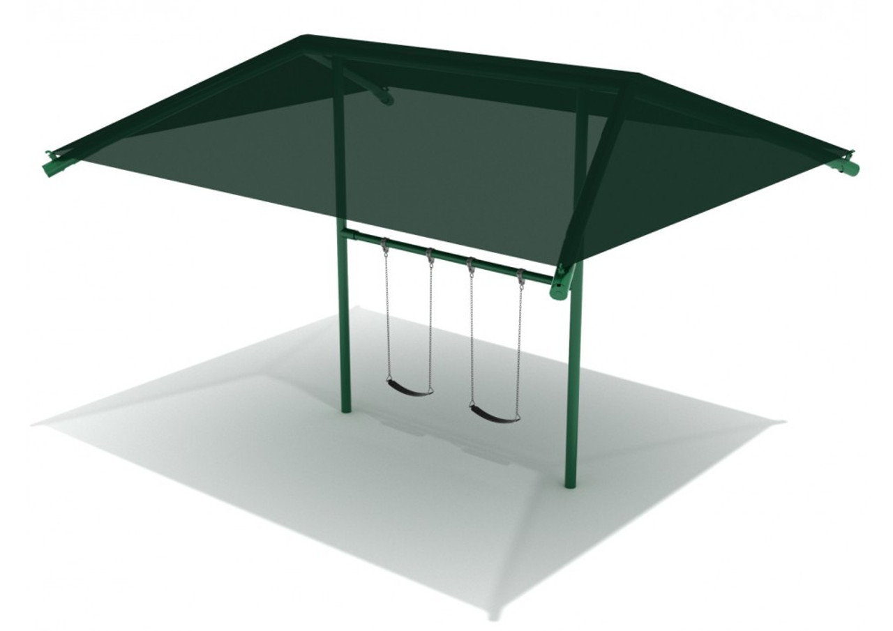 8 Feet High-Elite Single Post Swing Set with Shade - 1 Bay - Green