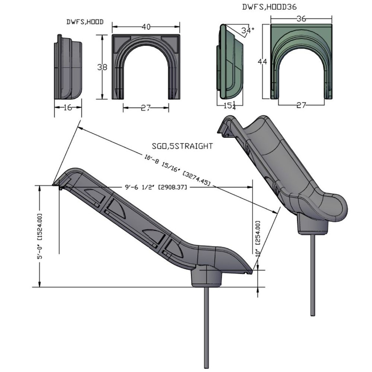 Five Foot Deck Height Stargate Replacement Playground Slide with Hood