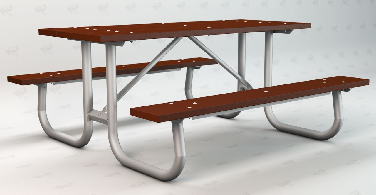 6' Galvanized Frame Recycled Plastic Wood Picnic Table