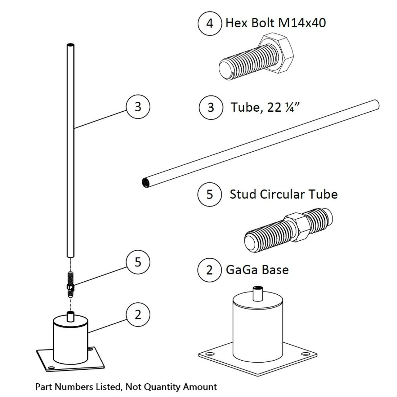 GaGa Stanchion - Square Base, Tube, and Hardware