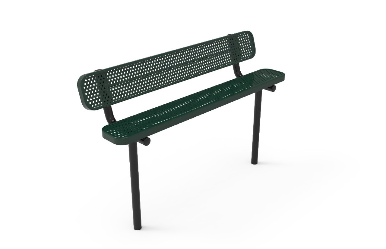 6' Bench Punched Steel w/Back - Inground Mounting