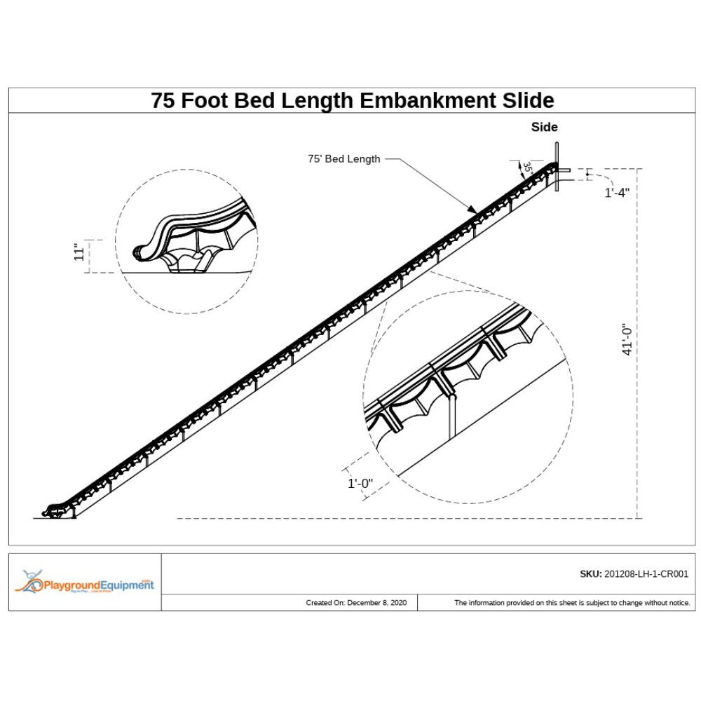Single Straight Embankment Slide - dims