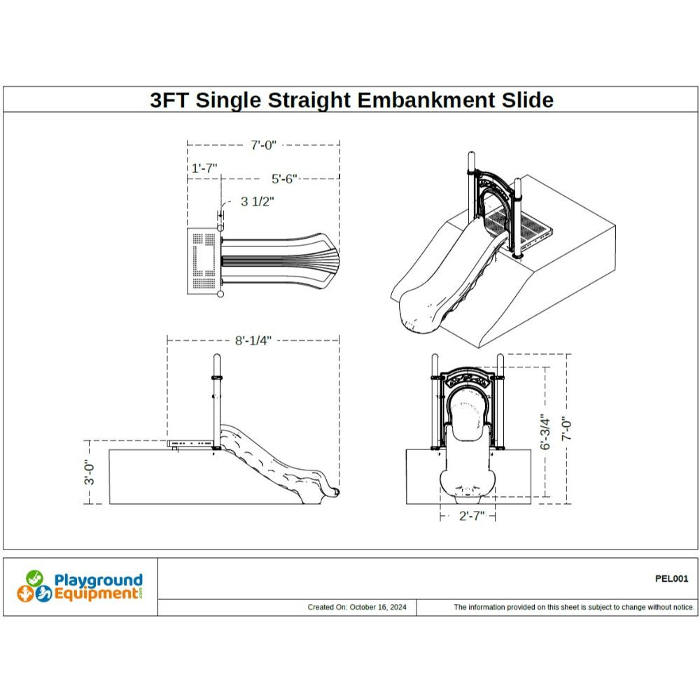 Single Straight Embankment Slide - dims