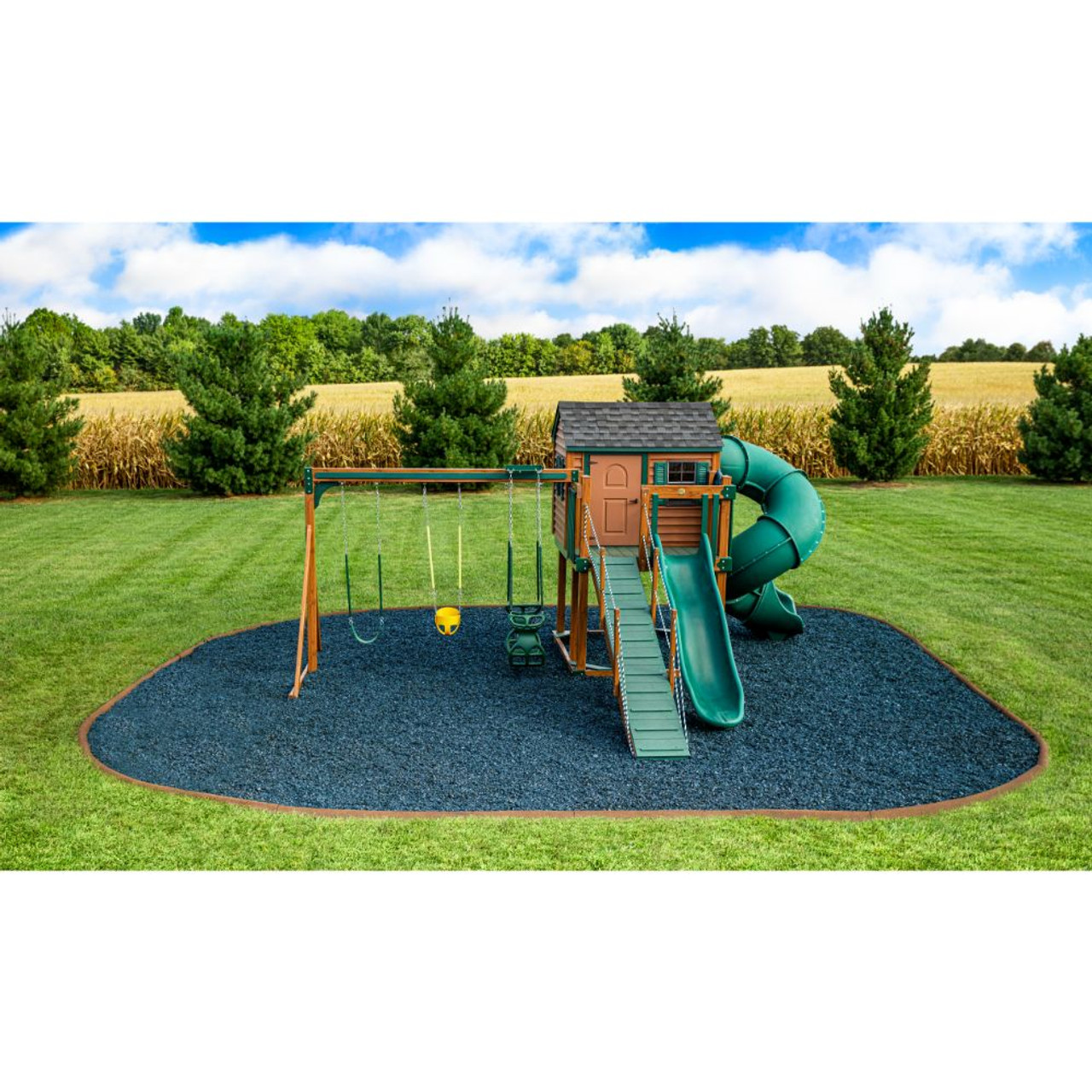 Recycled Rubber Mulch Nuggets - Blue in Use