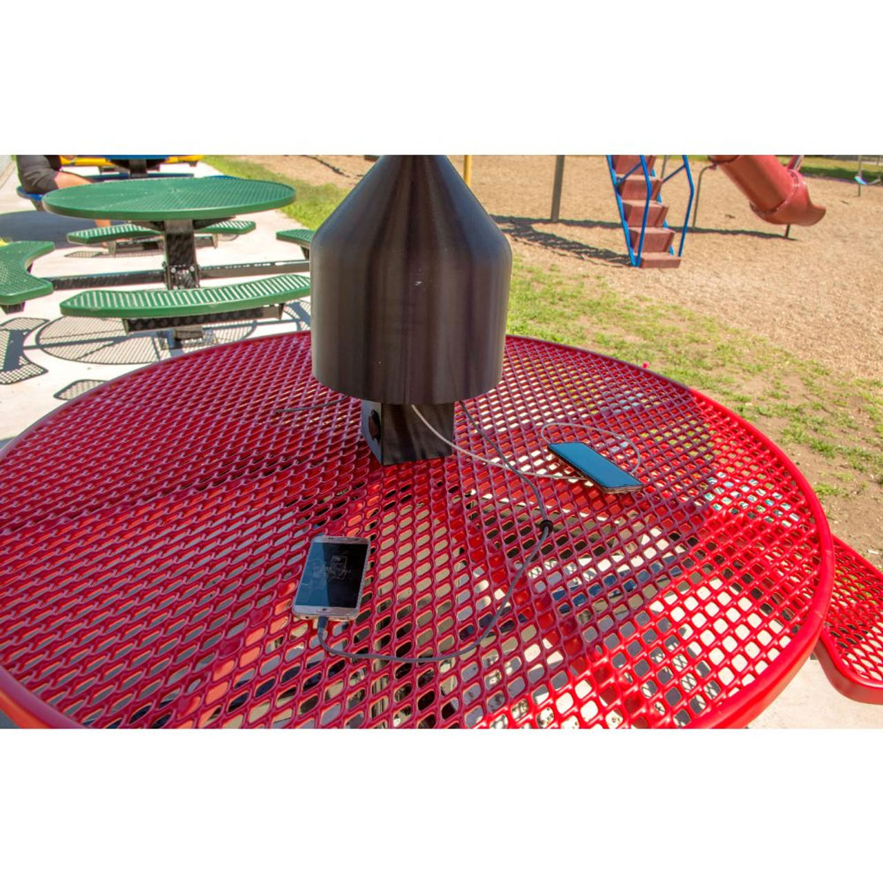 Solar Charge Station with Fiberglass Umbrella - in use - table not included