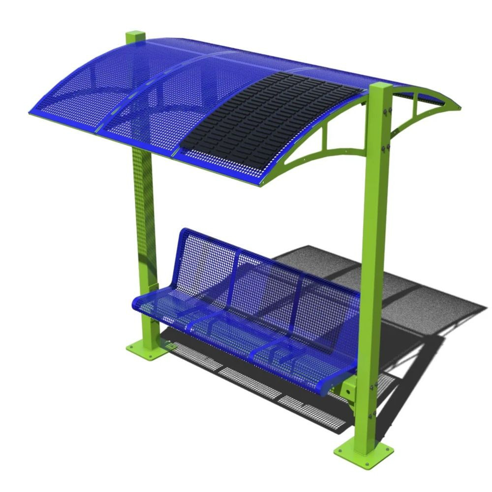 6' Shaded Solar Charging Bench with Metal Perforated Roof