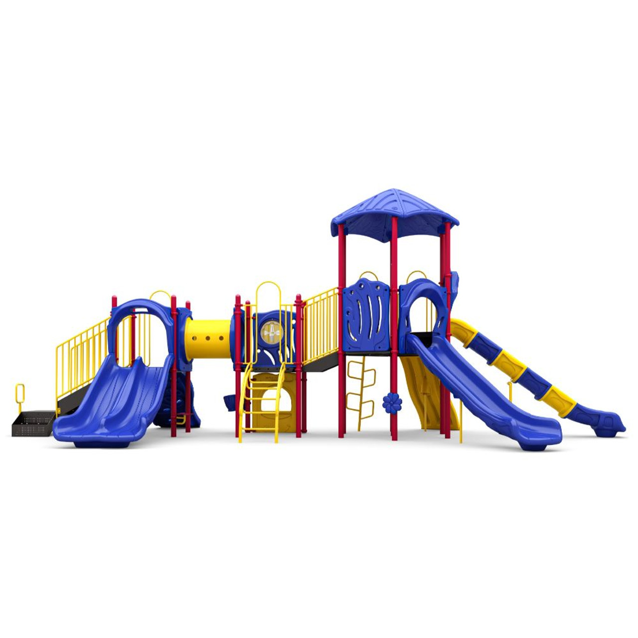 Harpers Place Playset with Roof - Hex Leaf Roof - Crawl Tunnel - Double Slide Side Harpers Place Playset with Roof - Hex Leaf Roof - Crawl Tunnel - Double Slide Side