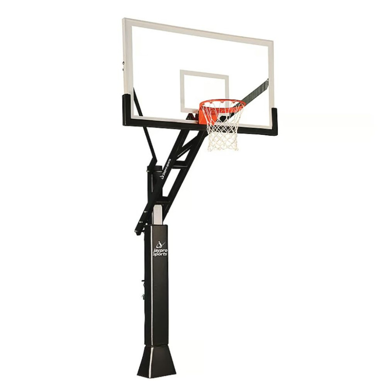 Basketball System - Titan Adjustable Series Black (6 in. x 6 in. Pole with 4 ft. Offset) ‐ 72 in. Tempered Glass Backboard